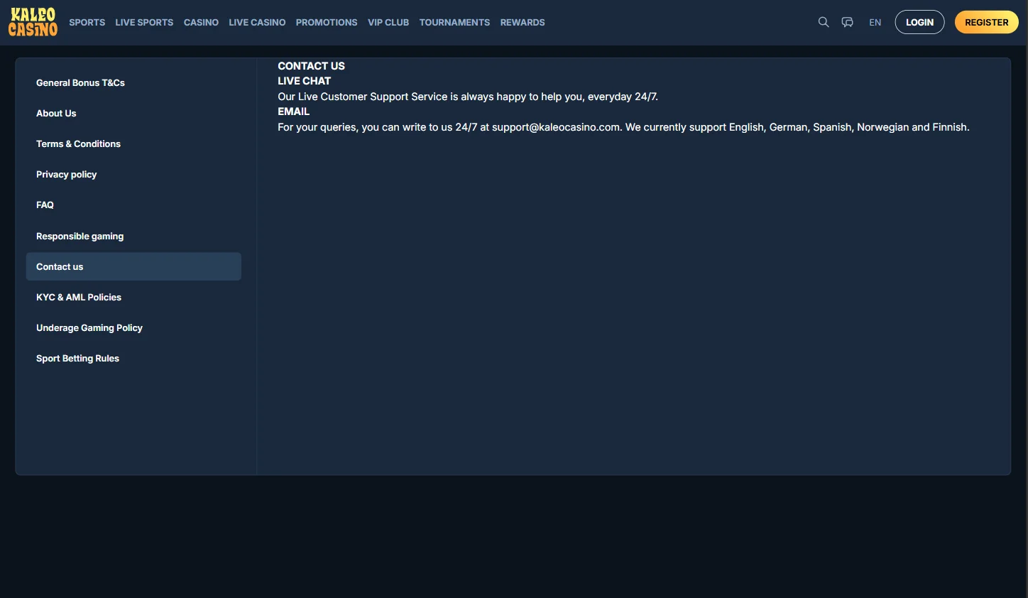 KaleoCasino Customer Support